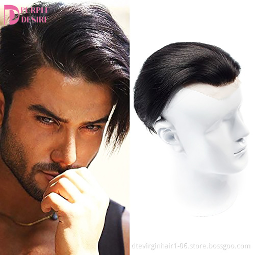 Stock Natural Black 100% Human Hair 130%-- 180% Density Virgin Human Hair Mens Toupee
